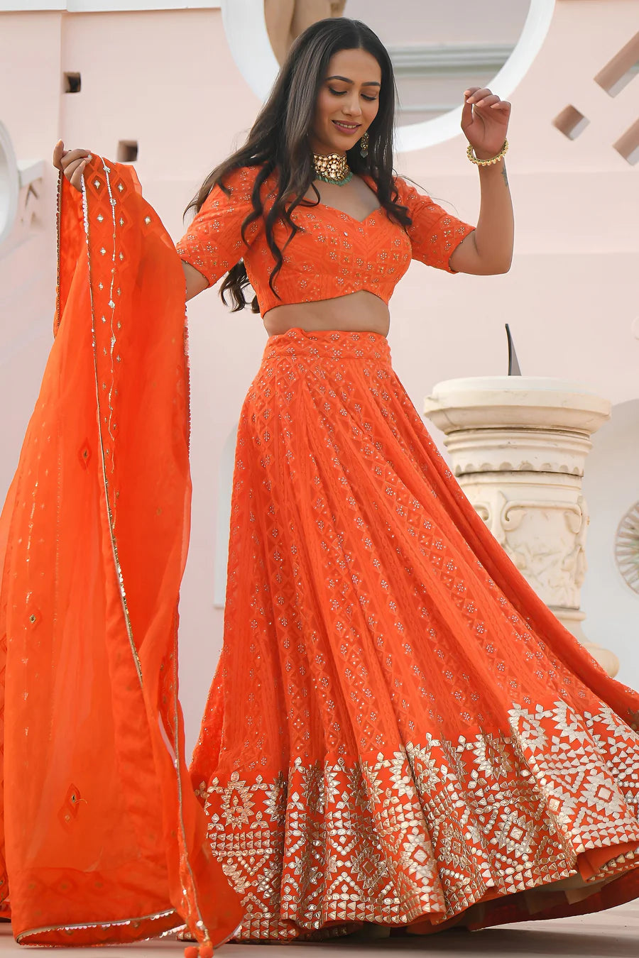 Nayoora Saffron Royale Gotta Embroidered Lehenga Set