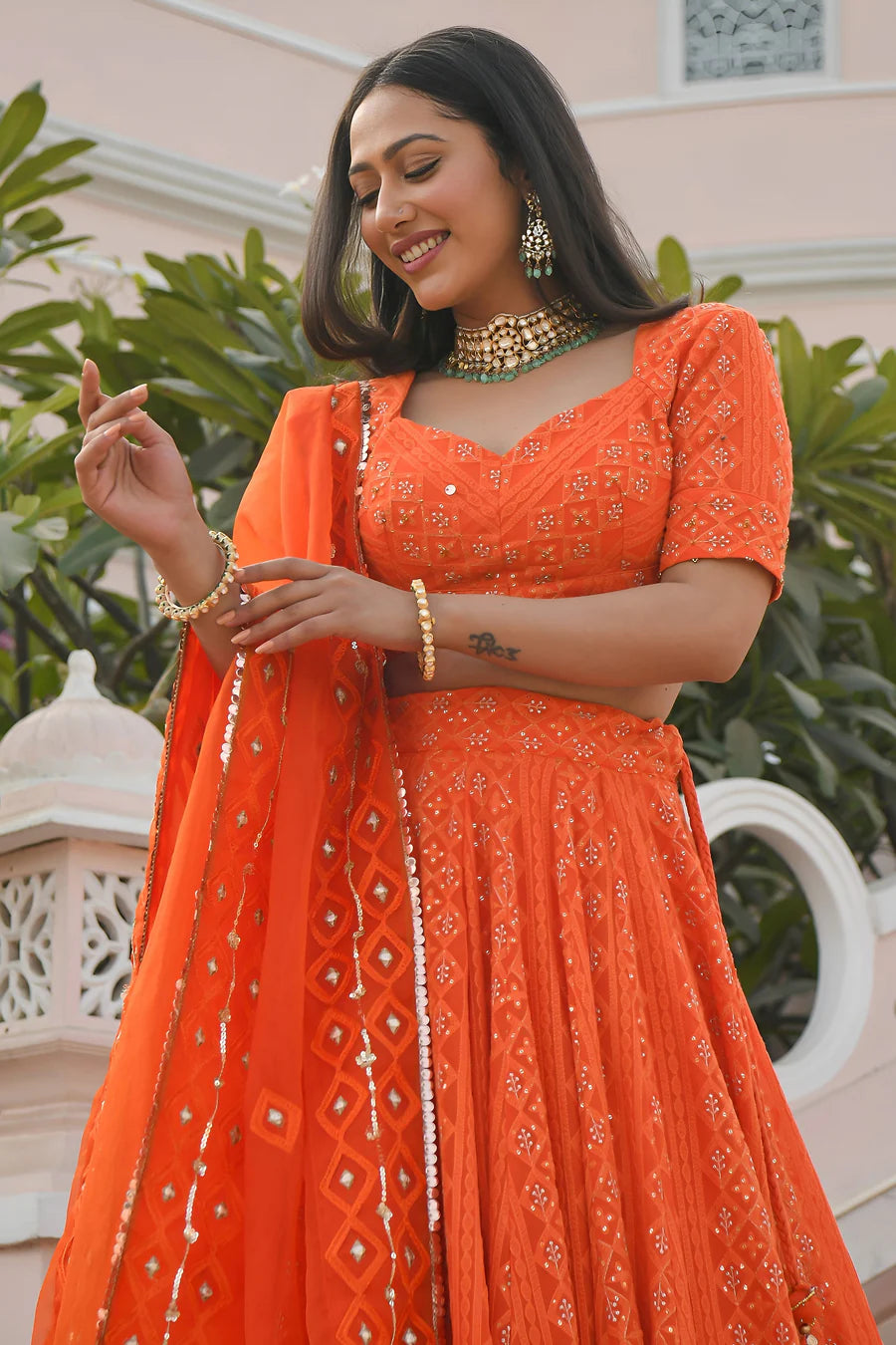 Nayoora Saffron Royale Gotta Embroidered Lehenga Set