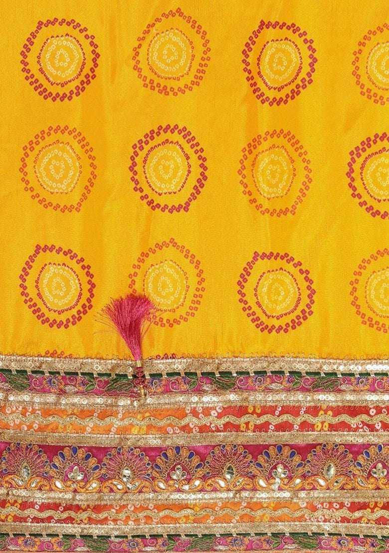 Nayoora Luxe Sunshine Yellow & Magenta Bandhani Moss Chiffon Saree - Nayoora