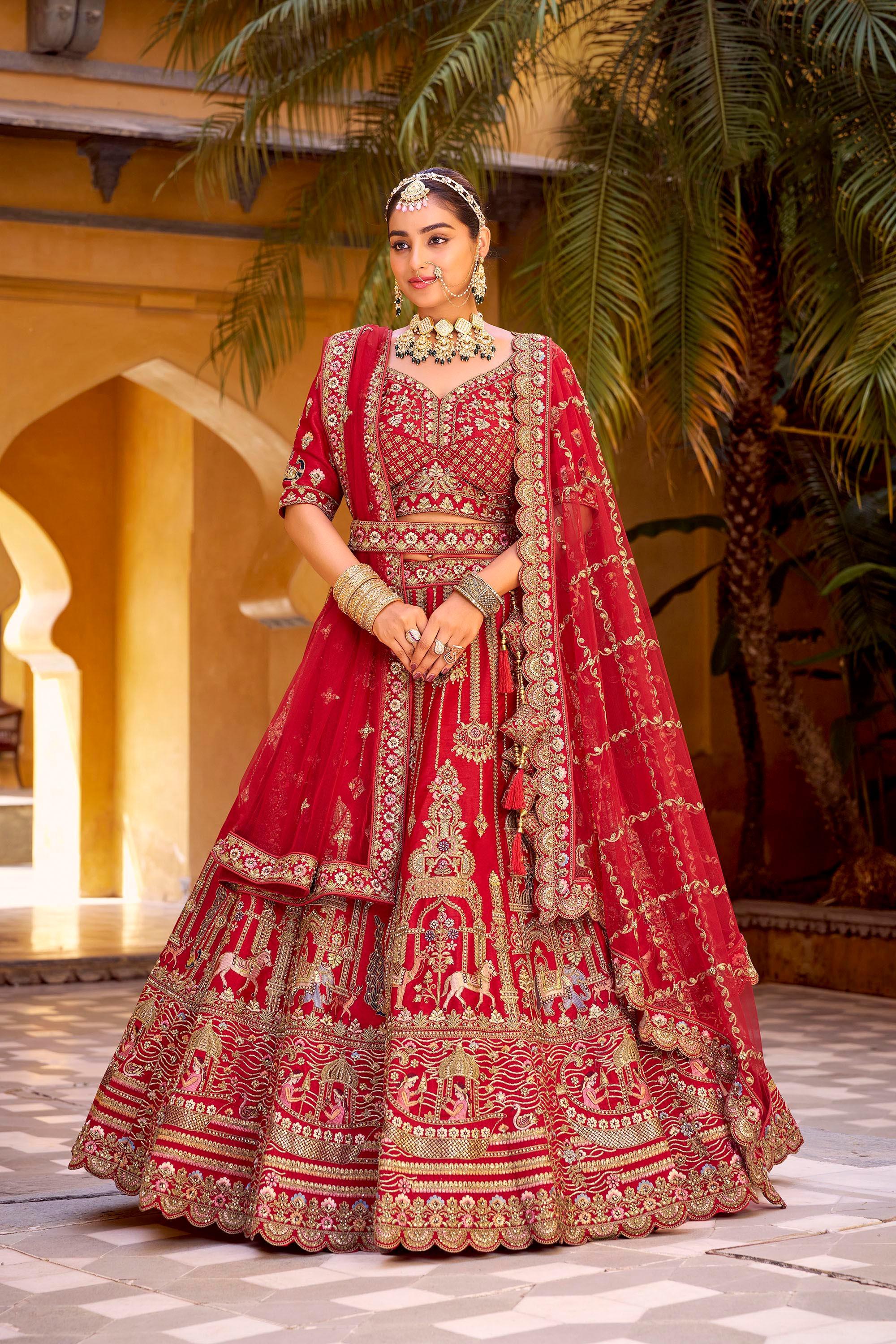 Nayoora Luxe Royal Crimson Red Mirror & Zarkan Couture Bridal Lehenga - Nayoora