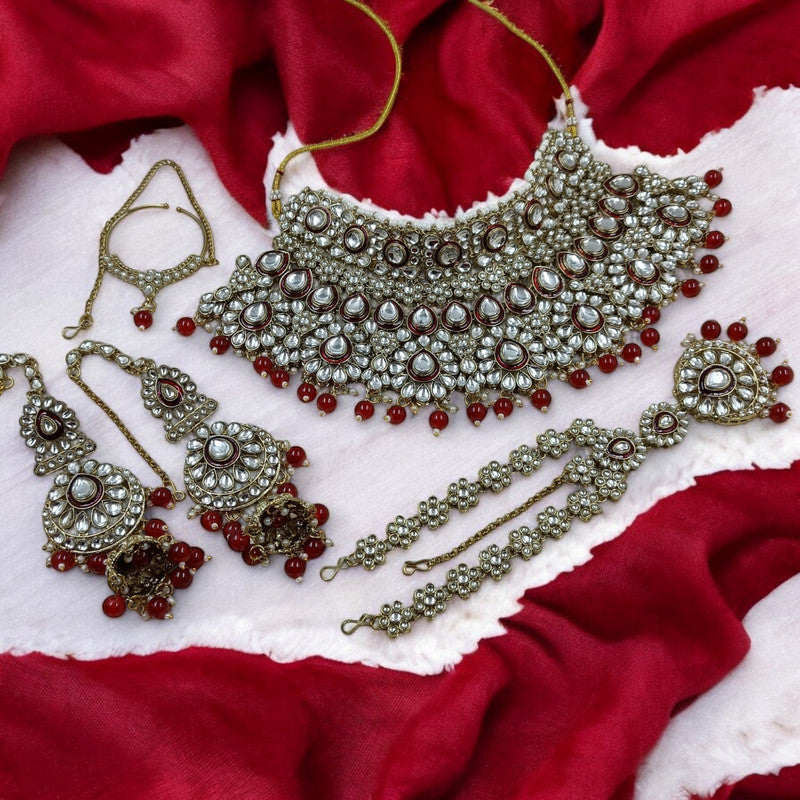 Nayoora Maroon Bridal Kundan Jewellery Set