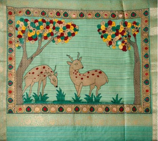 Nayoora Teal Green Kalamkari Art Silk Designer Saree - Nayoora