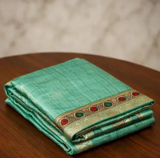 Nayoora Teal Green Kalamkari Art Silk Designer Saree - Nayoora