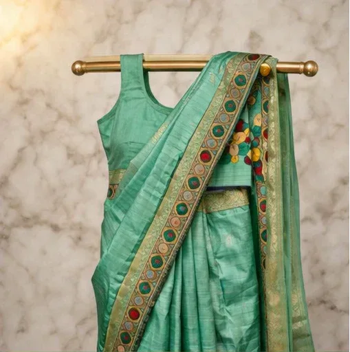Nayoora Teal Green Kalamkari Art Silk Designer Saree - Nayoora
