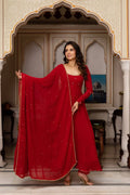 Nayoora Red Faux Georgette Sequin Anarkali Suit - Nayoora