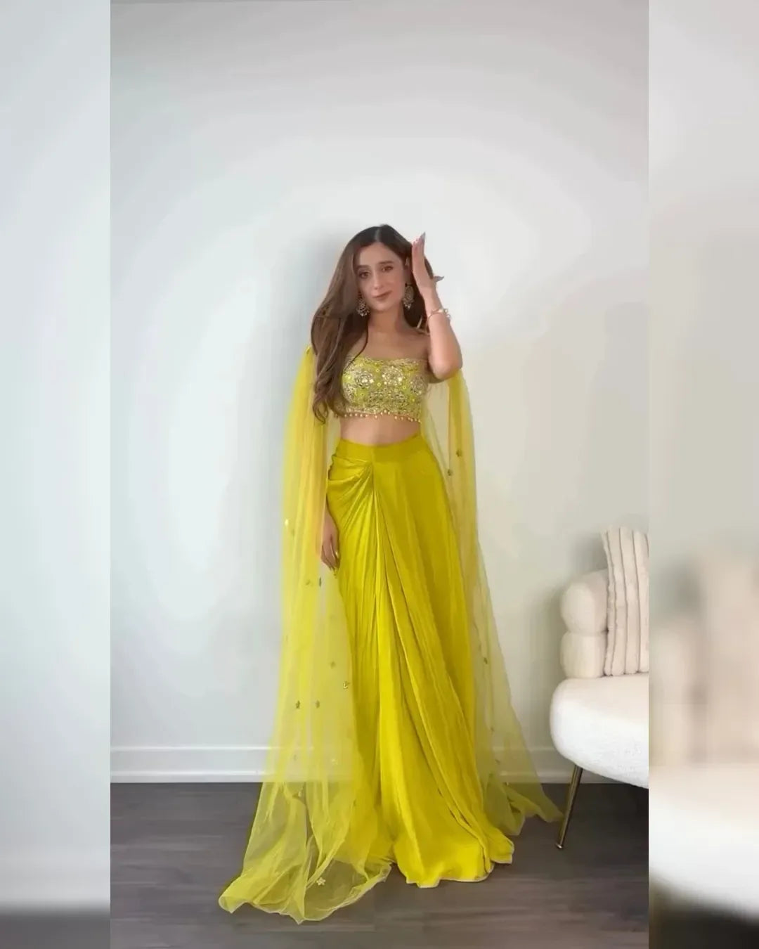 Nayoora Yellow Chinnon Sequins Dhoti Co-Ord Set - Nayoora