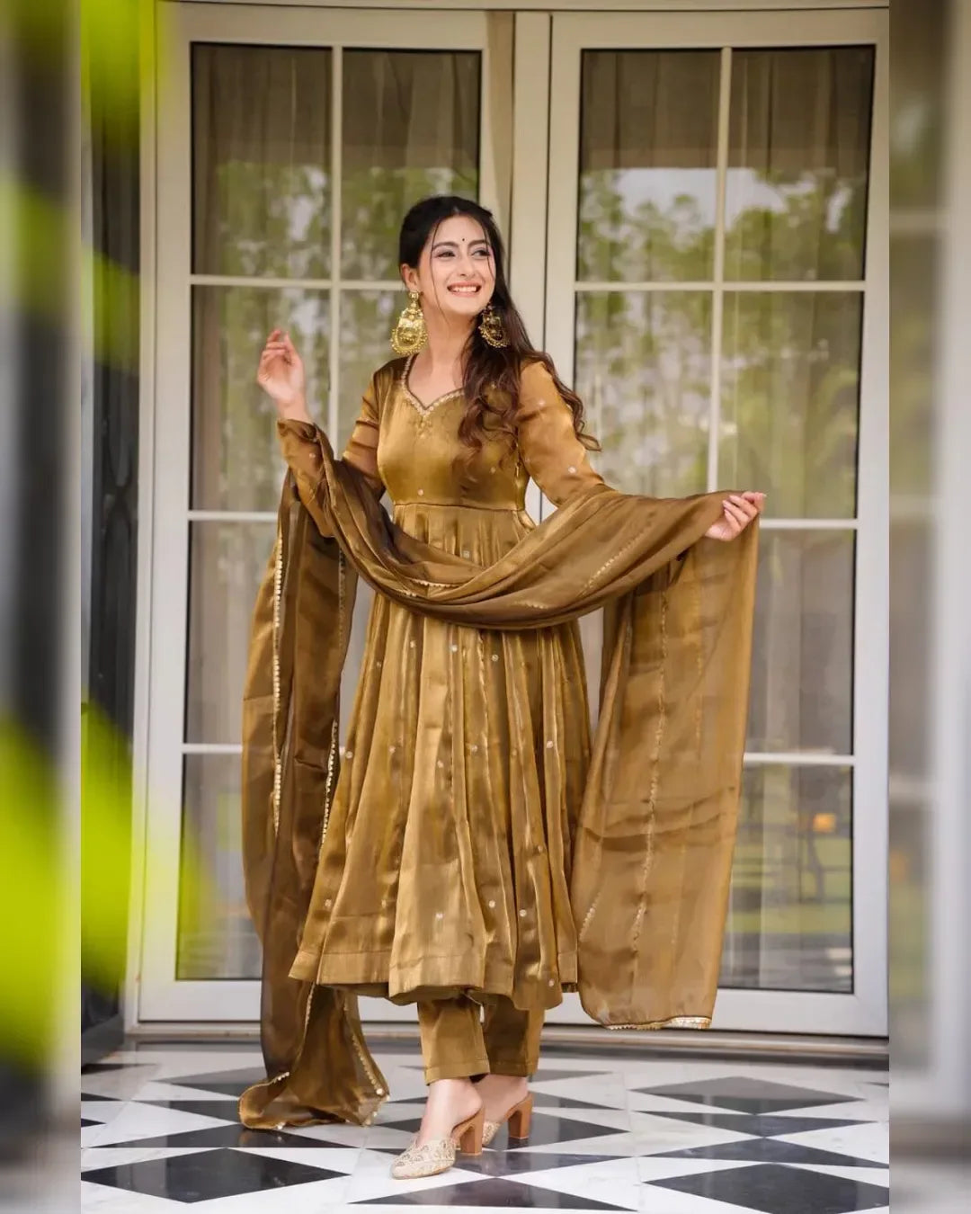 Nayoora Antique Bronze Thread Work Jimmy Choo Anarkali Suit Set - Nayoora