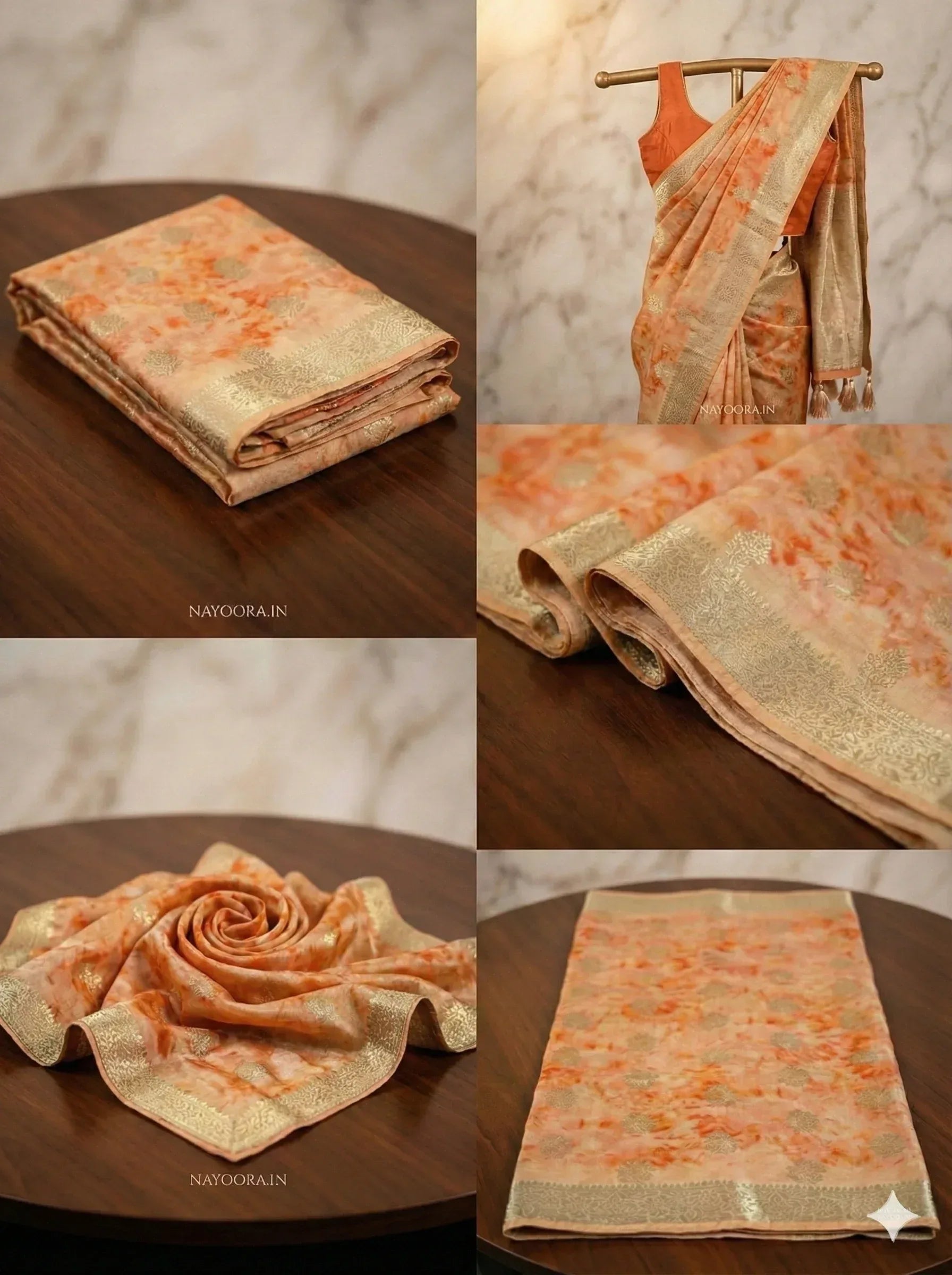 Nayoora Peach Shibori Printed Banarasi Silk Designer Saree - Nayoora
