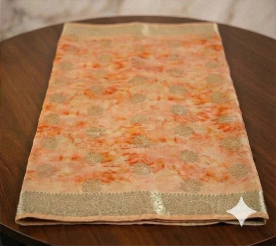 Nayoora Peach Shibori Printed Banarasi Silk Designer Saree - Nayoora