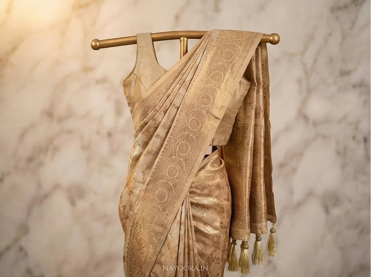 Nayoora Cream Banarasi Silk Saree with Stone Embellished Zari - Nayoora