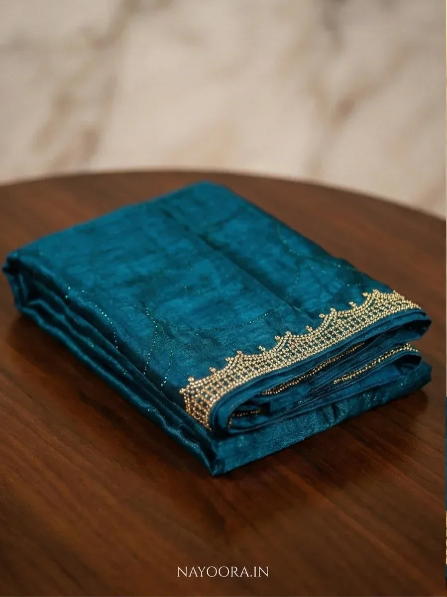 Nayoora Midnight Blue Shimmer Georgette Stone Border Saree - Nayoora