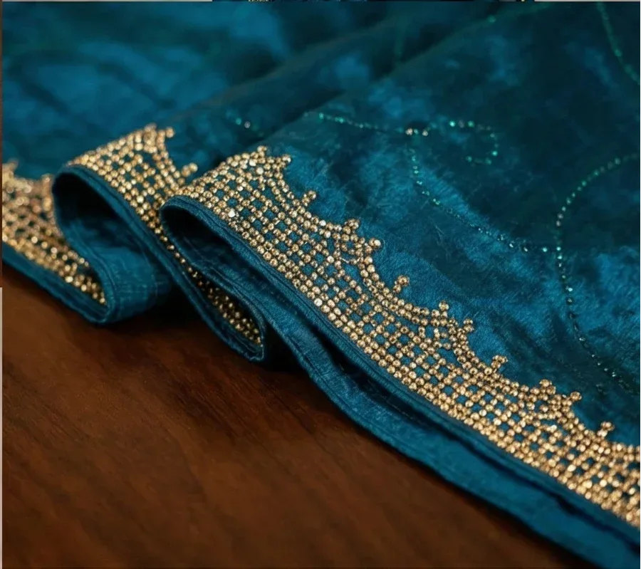 Nayoora Midnight Blue Shimmer Georgette Stone Border Saree - Nayoora