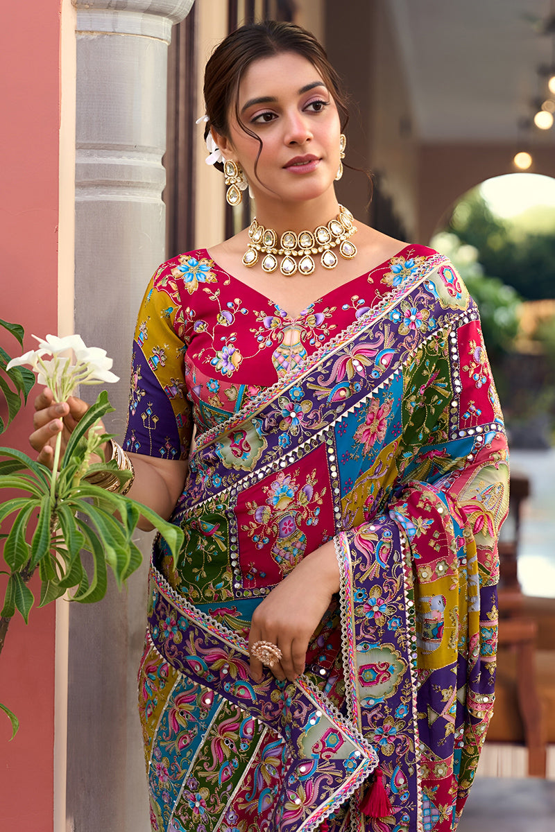 Nayoora Rang Dhara Multicolor Premium Mirror Work Designer Saree