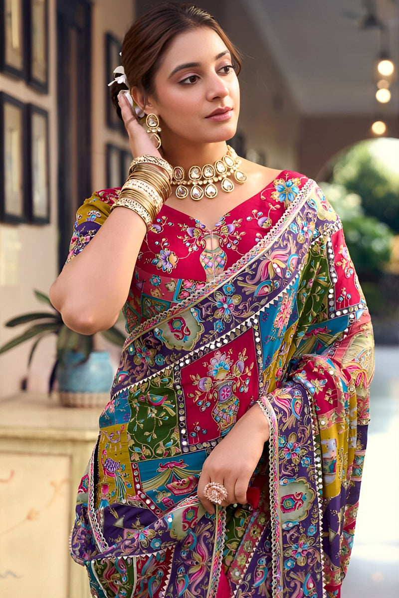 Nayoora Rang Dhara Multicolor Premium Mirror Work Designer Saree