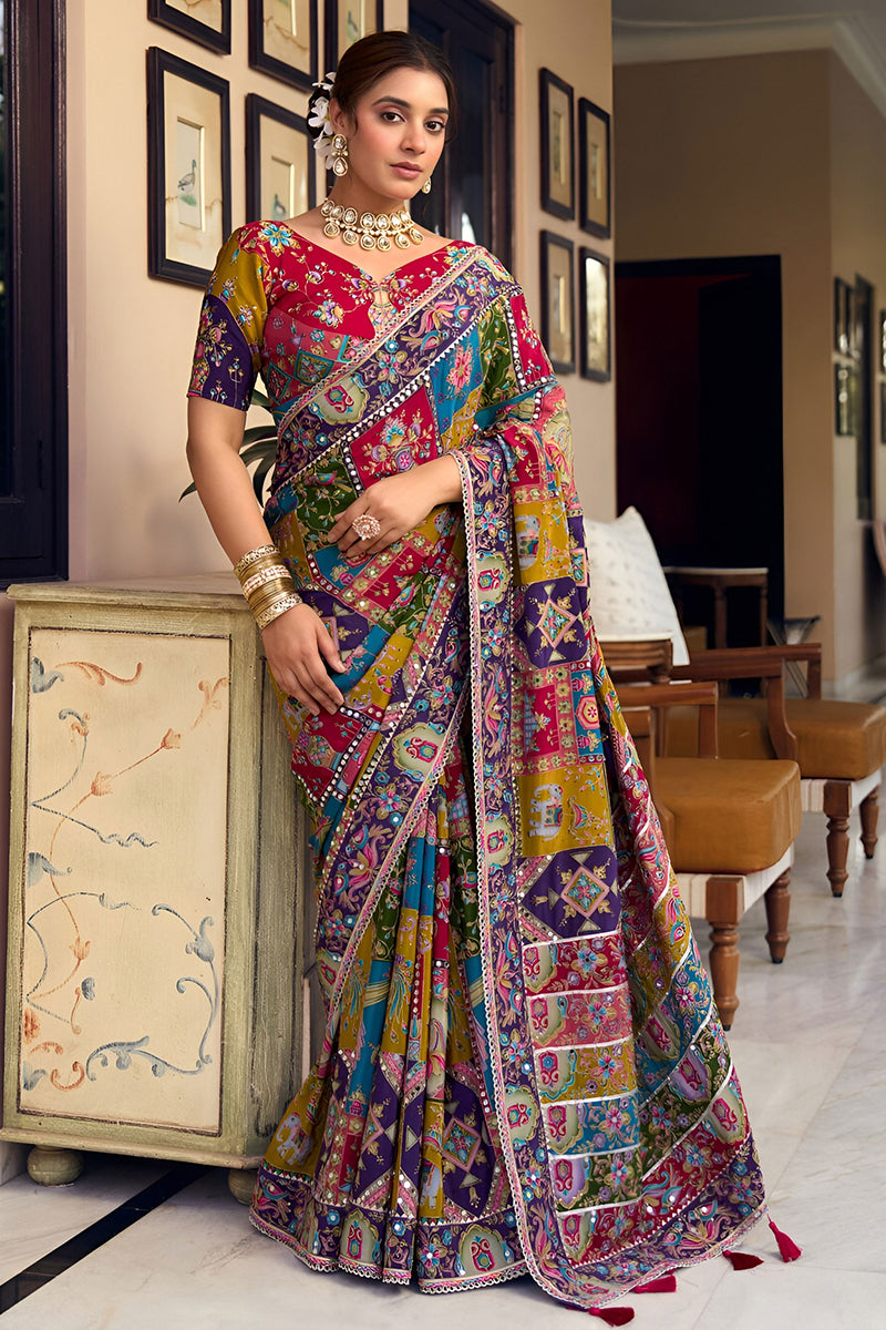Nayoora Rang Dhara Multicolor Premium Mirror Work Designer Saree