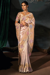 Nayoora Champagne Gold Silk Saree with Floral Embroidery