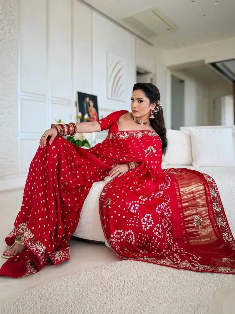 Nayoora Hand Bandhani Pure Gajji Silk Saree
