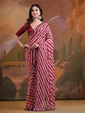 Nayoora Blush Pink Heavy Georgette Foil Print Saree with Mirror Lace Border