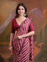 Nayoora Blush Pink Heavy Georgette Foil Print Saree with Mirror Lace Border