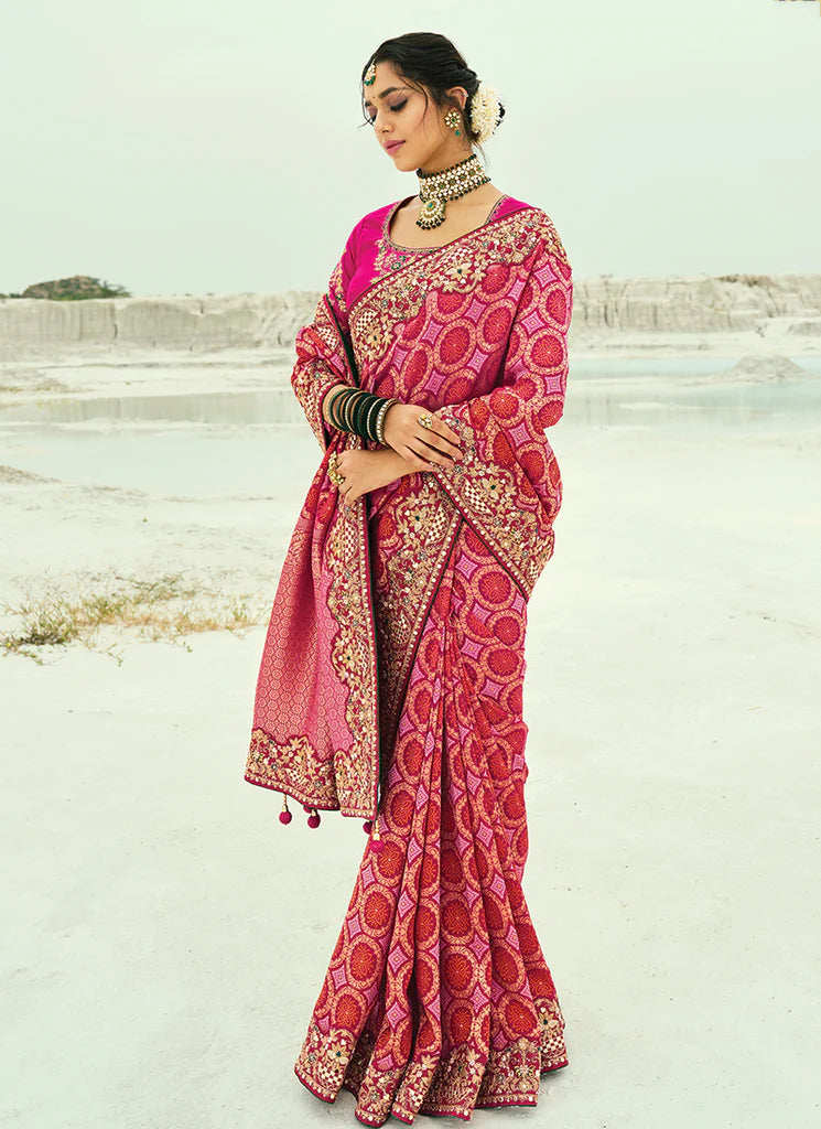 Nayoora Regal Rani Pink Georgette Embroidered Saree