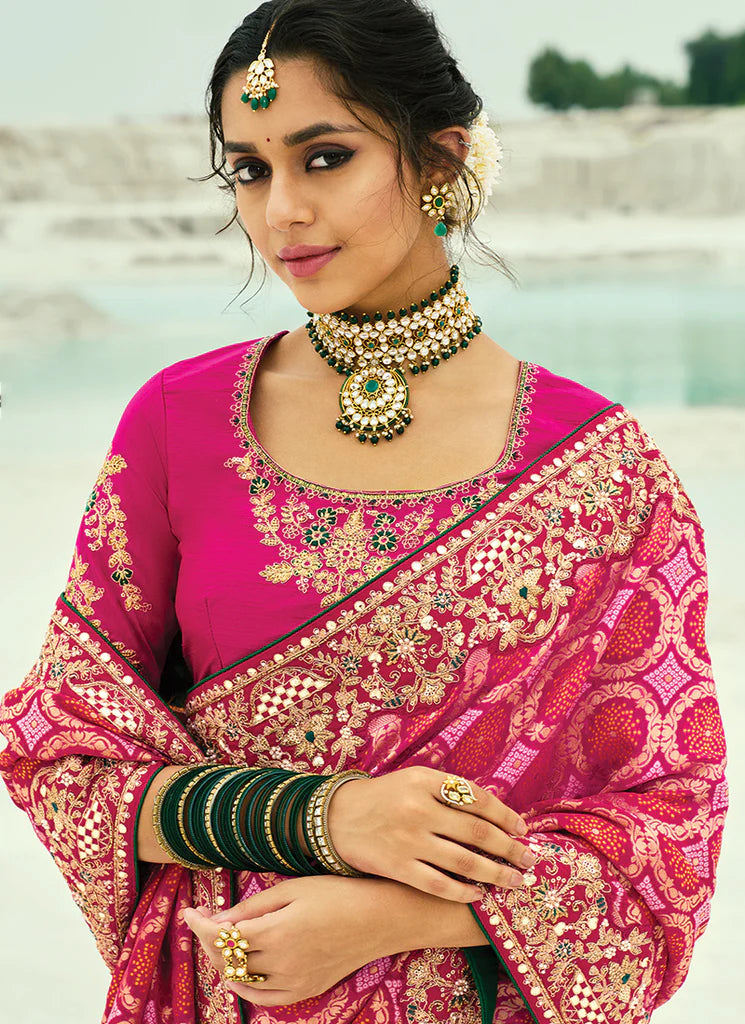 Nayoora Regal Rani Pink Georgette Embroidered Saree