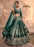 Nayoora Heritage Emerald Velvet Hand-Embellished Bridal Lehenga