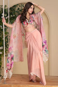Nayoora Pink Floral Chinon Silk Designer Fusion Set - Nayoora