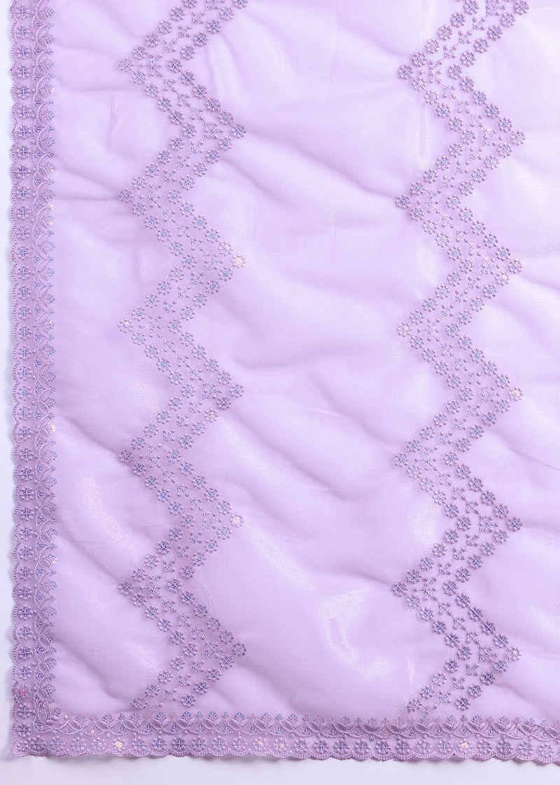 Nayoora Lavender Gold Infused Shimmer Net Embroidered Saree with Scalloped Border