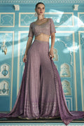 Nayoora Lavender Georgette Embroidered Palazzo Suit Set with Dupatta