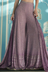 Nayoora Lavender Georgette Embroidered Palazzo Suit Set with Dupatta