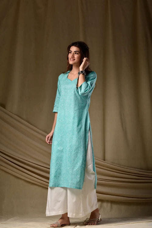 Nayoora Mint Green Ira Rayon Kurti