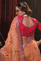 Nayoora Peach Floral Embroidered Linen Silk Saree with Designer Blouse