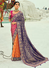 Nayoora Royal Twilight Pink & Orange Georgette Embroidered Saree