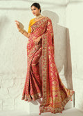 Nayoora Red and Gold Embellished Pure Georgette Bandhej Saree