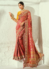 Nayoora Red and Gold Embellished Pure Georgette Bandhej Saree