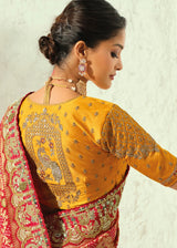 Nayoora Red and Gold Embellished Pure Georgette Bandhej Saree