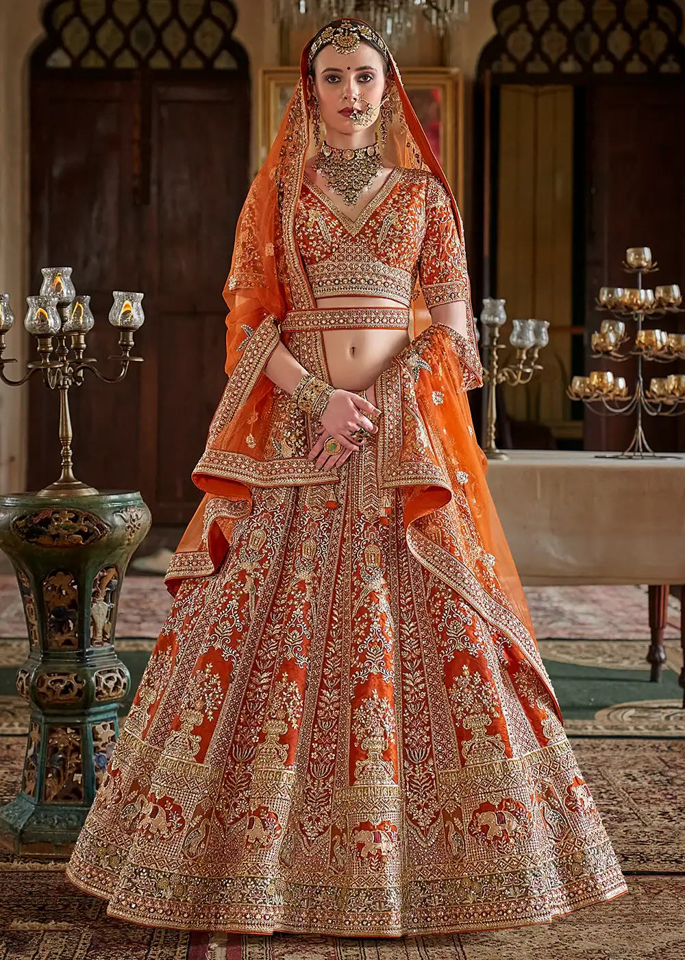 Nayoora Royale Dulhan Heritage Silk Lehenga | Rust Orange Edition