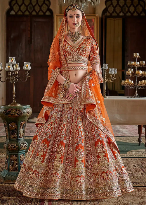 Nayoora Royale Dulhan Heritage Silk Lehenga | Rust Orange Edition