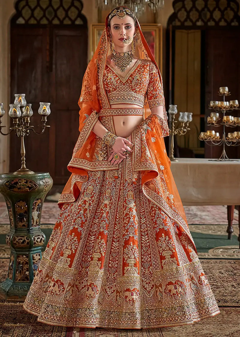 Nayoora Royale Dulhan Heritage Silk Lehenga | Rust Orange Edition