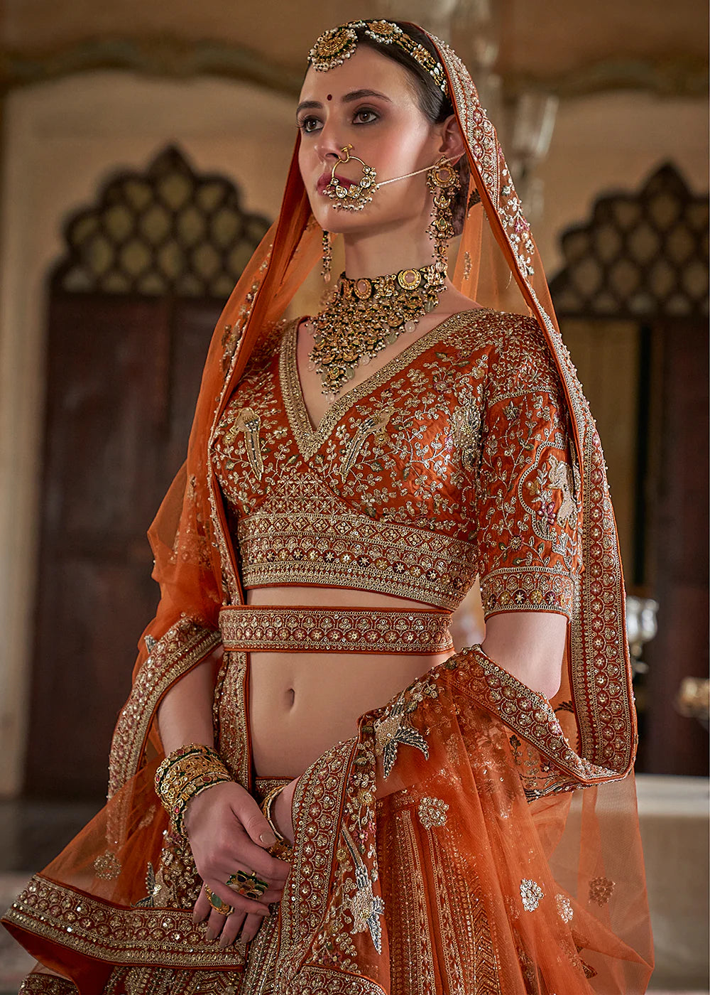 Nayoora Royale Dulhan Heritage Silk Lehenga | Rust Orange Edition