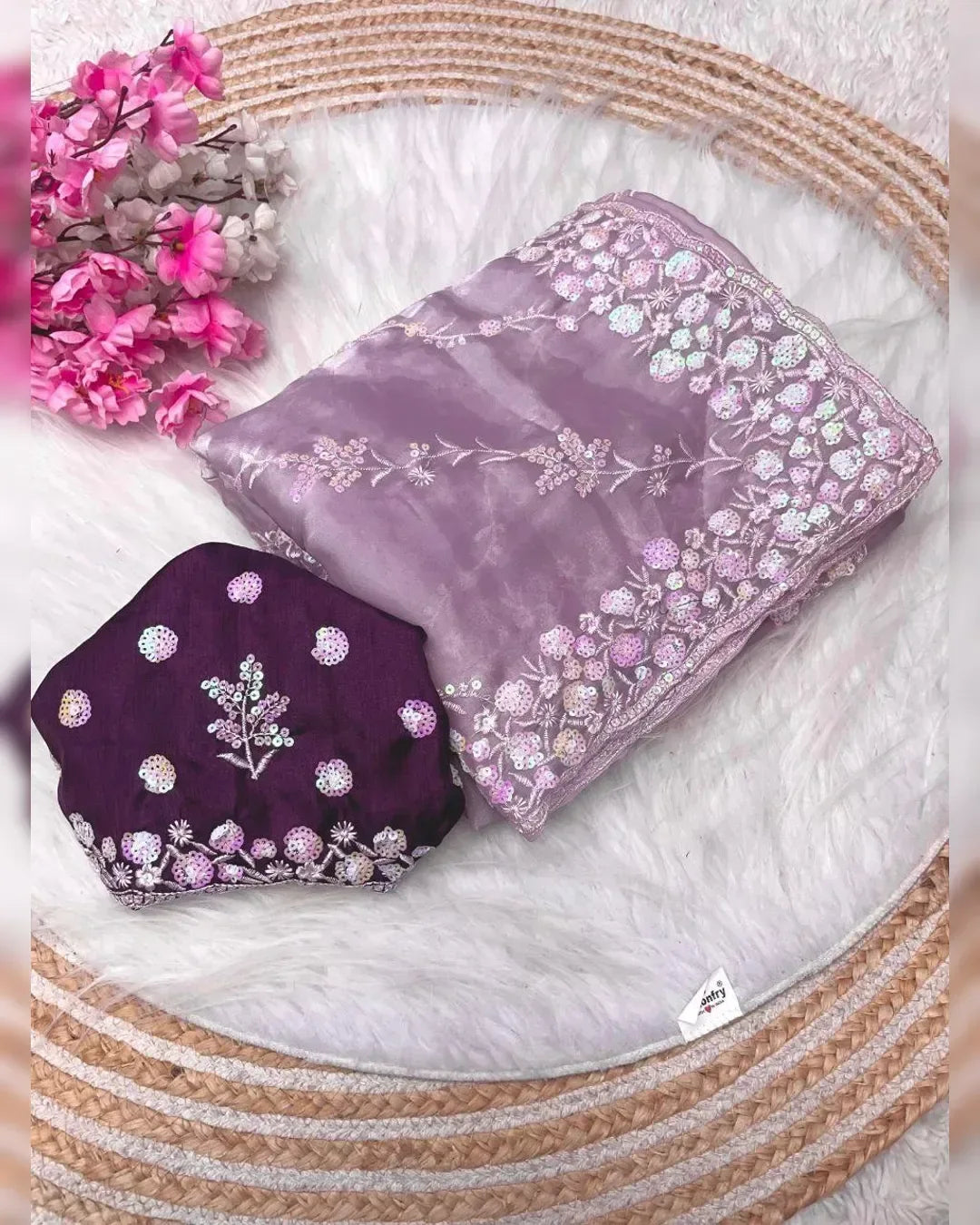 Nayoora Lavender Jimmy Choo Satin Sequin Saree - Nayoora