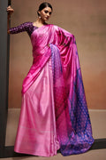 Nayoora Pink Purple Multicolor Digital Print Sattin Crepe Designer Saree
