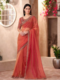 Nayoora Coral Red Designer Party Wear Fancy Saree