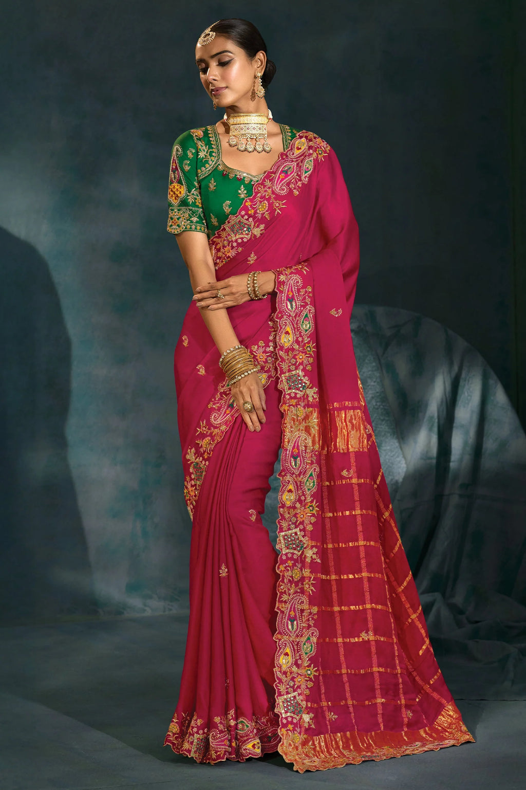 Nayoora Royal Rani Pink Banarasi Silk Embroidered Saree