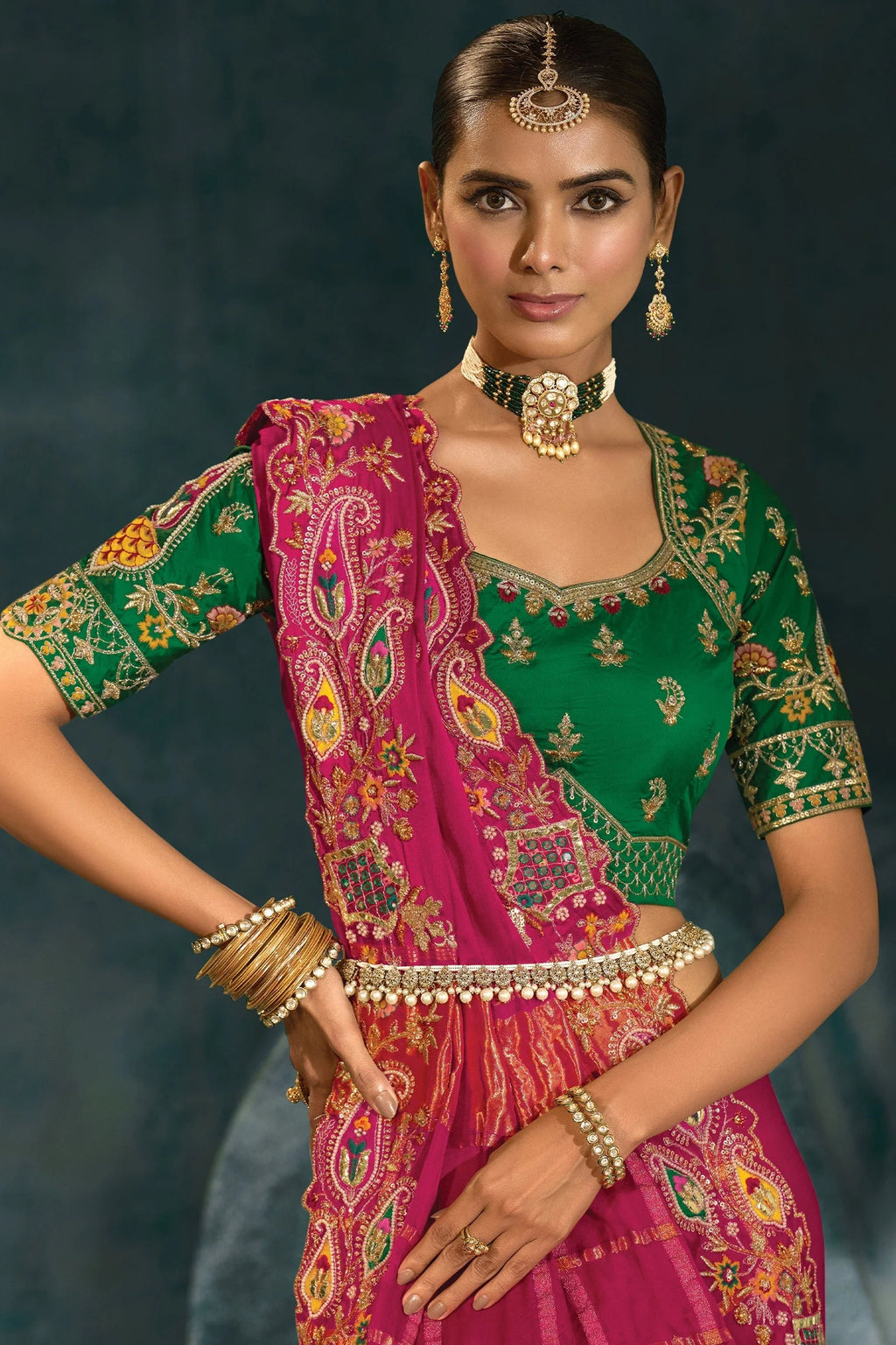 Nayoora Royal Rani Pink Banarasi Silk Embroidered Saree