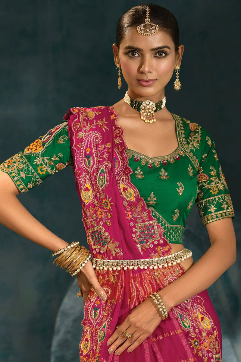 Nayoora Royal Rani Pink Banarasi Silk Embroidered Saree
