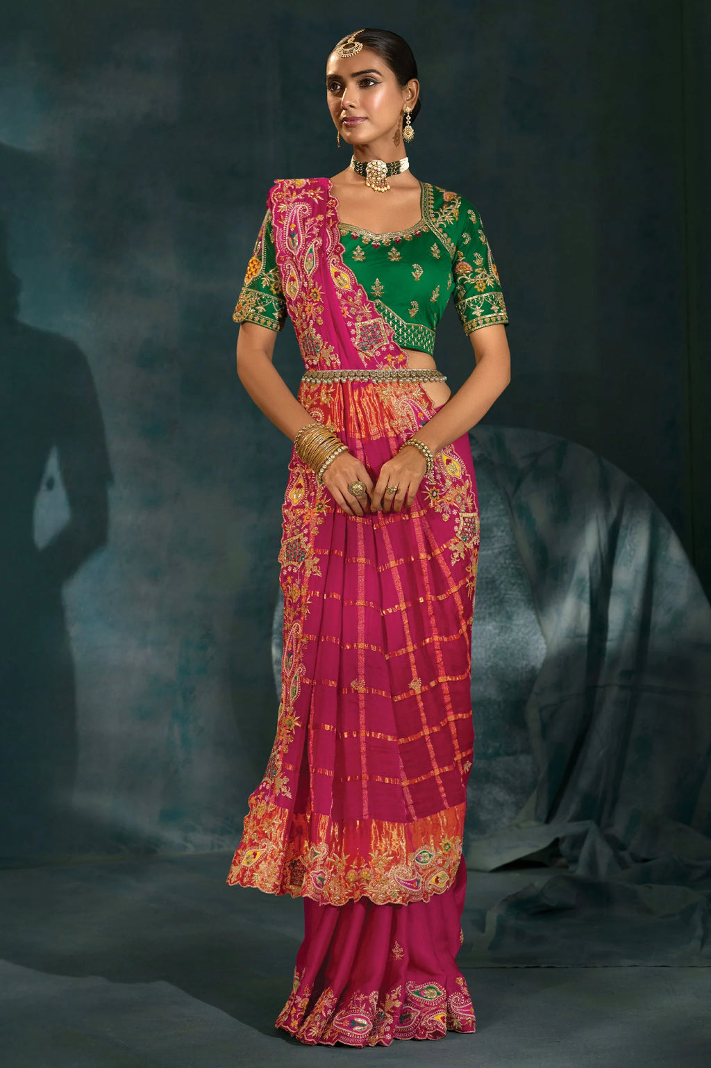 Nayoora Royal Rani Pink Banarasi Silk Embroidered Saree