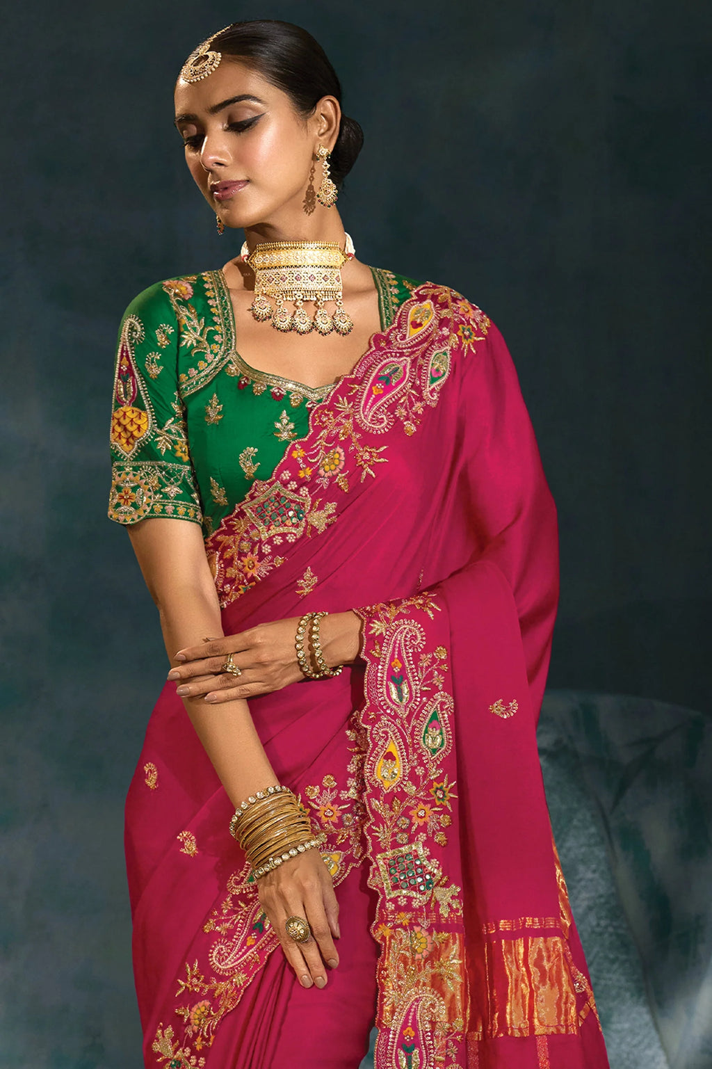 Nayoora Royal Rani Pink Banarasi Silk Embroidered Saree