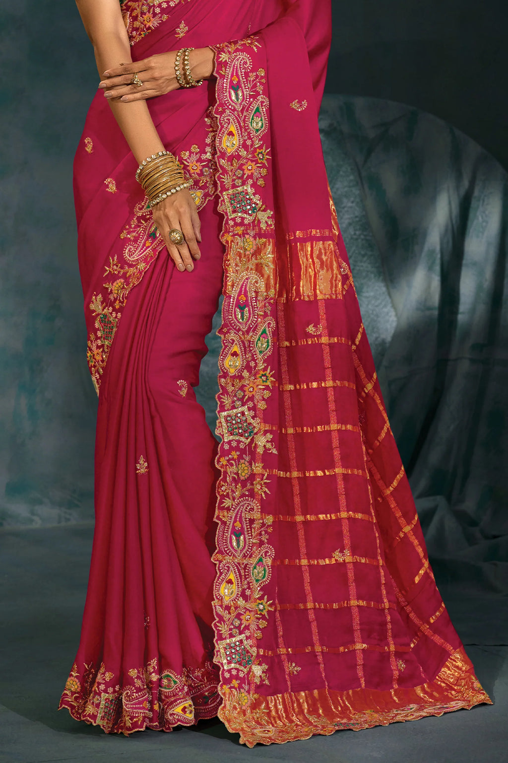 Nayoora Royal Rani Pink Banarasi Silk Embroidered Saree