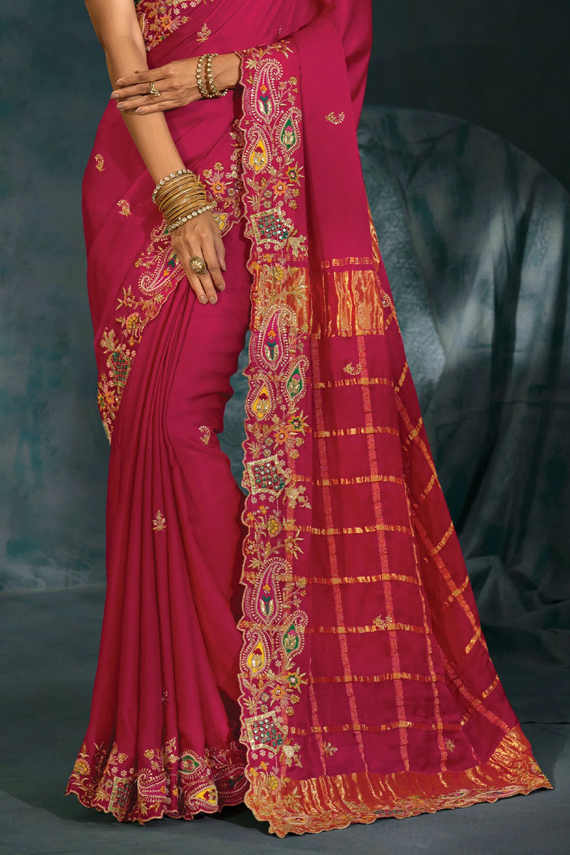 Nayoora Royal Rani Pink Banarasi Silk Embroidered Saree